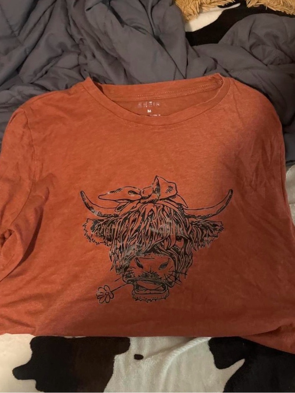 SHEIN Rust Orange Highland Cow Graphic Tee